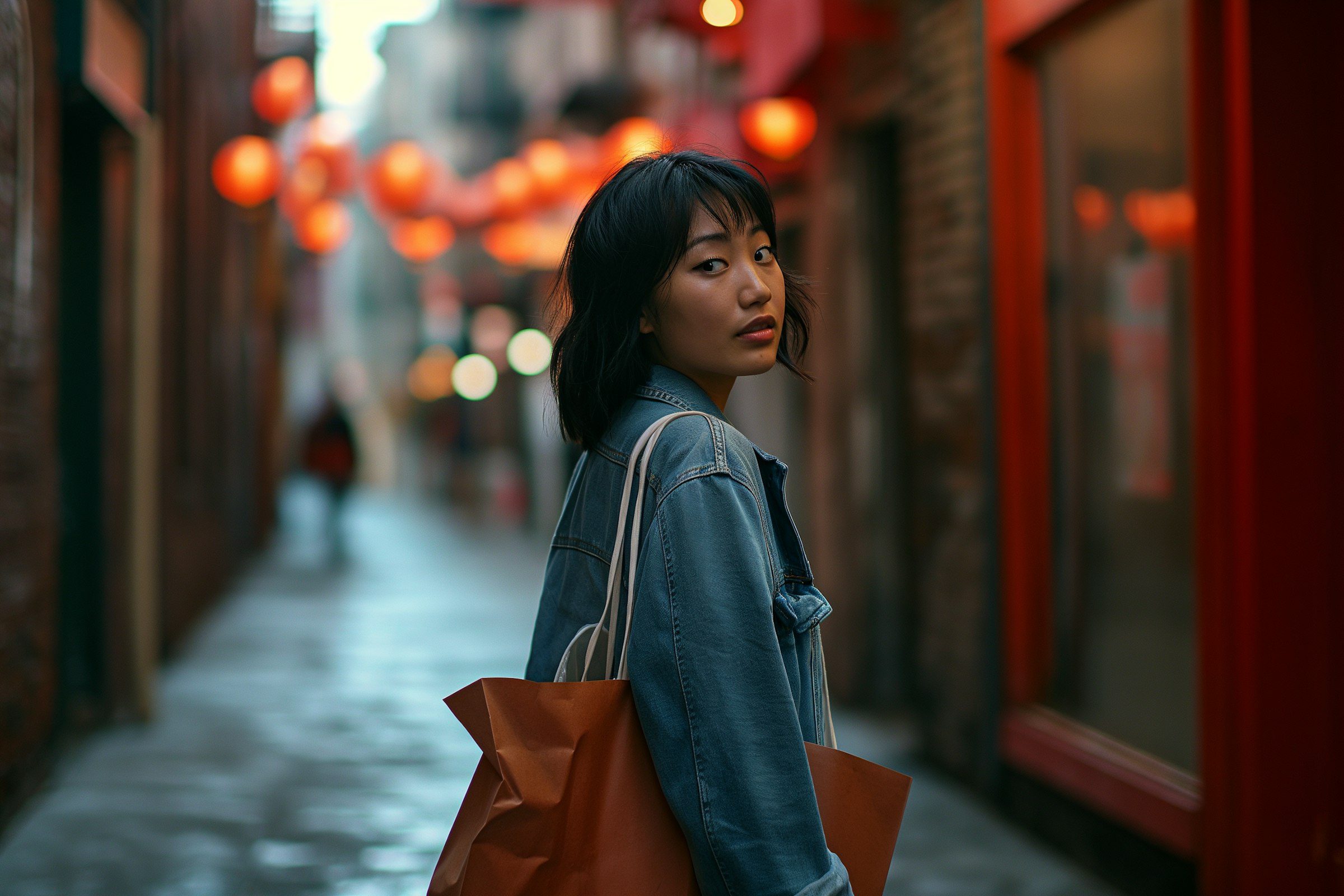 Creator walking through a colourful city street
